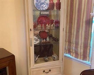 #126 Curio cabinet w/metal in doors  27”W x 16”D x 80”H   		$275
