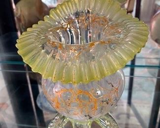 $42 Antique ruffle glass vase 