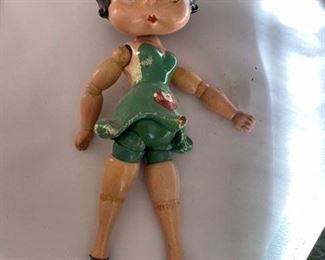 #186 - $75 Rare wooden Betty Boop doll segmented 12" Green dress