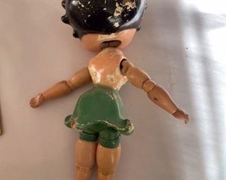 #186 - $75 Rare wooden Betty Boop doll segmented 12" Green dress - some losses - priced as is