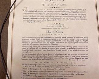 #197 - $60 - Thomas Kinkade framed - certificate in back - Classic print edition. 
