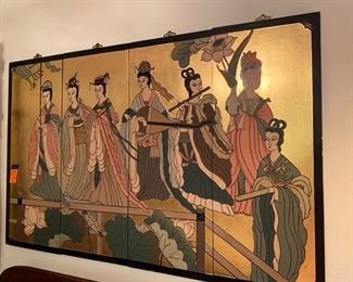#198 - Oriental screen lacquered on wood 48”L x 3’ T $250