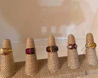 Multi stone rings on sterling gold plated settings