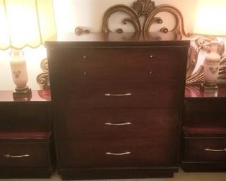 Midcentury tall chest and mmatching nightstands