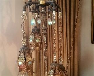 Large brass jeweled gothic pendant lamp
Midcentury