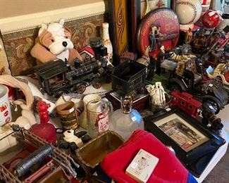 Razorback items, bulldog themed items, metal cars and bank replicas.