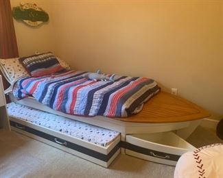 Pottery Barn PB Kids Speedboat Bed, with trundle & storage 