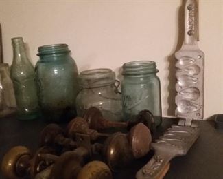 Canning Jars, Brass door knobs, candy mold