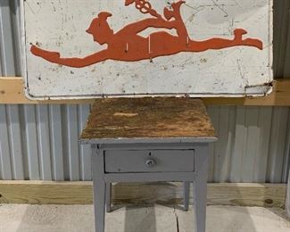 Vintage 4’ x 2’ Embossed Metal Man in Winged Helmet Automobile, Industrial, Advertising Sign, found on Manteo Island NC