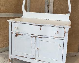 Antique Victorian dovetailed drawer washstand cabinet, storage cupboard, towel bar