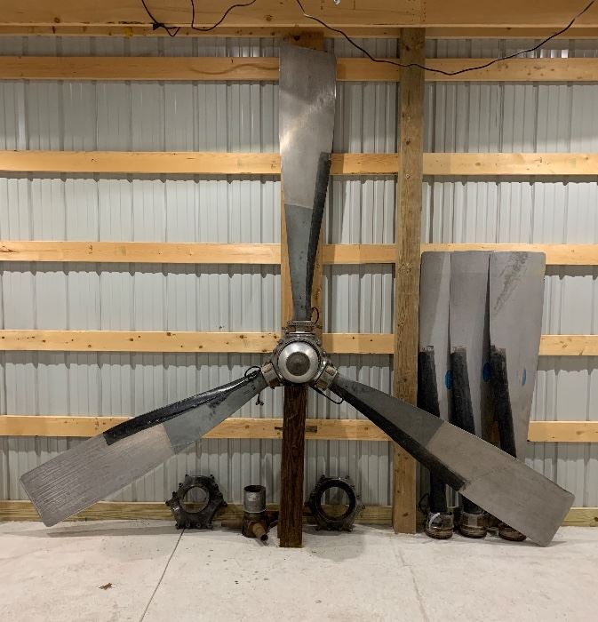 2 Vintage 1948 Convair 240 Airplane aluminum 3 blade 13’ circumference Hamilton Standard propellers, each individual blade is 6’ 3”, stamping and manufacturing graphics 