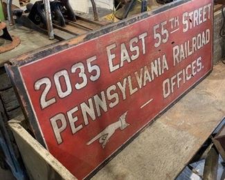 c1930s Wooden Cleveland Ohio Pennsylvania Railroad Office sign