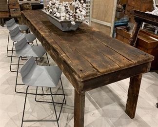 Outstanding antique primitive c1850’s 10’ 10” long X 39” wide x 38” tall farmhouse harvest table (26” seat height stools are not included) - seats 10 comfortably.