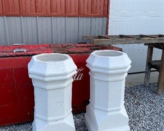 Pair of large 37” x 17” white washed terra-cotta Chimney flue toppers, garden pillar planters