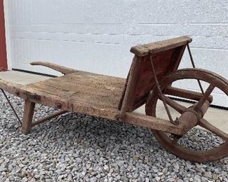 Antique primitive folk art 4 spoke garden wheelbarrow, porch or shop decor