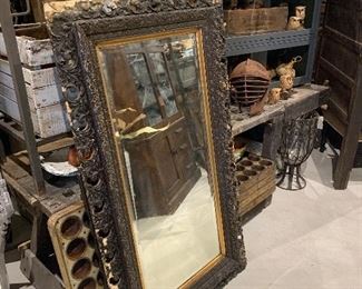 Antique Victorian entry, dressing, mirror, older industrial Kentucky bakery muffin tins for organizing, baking or table centerpiece