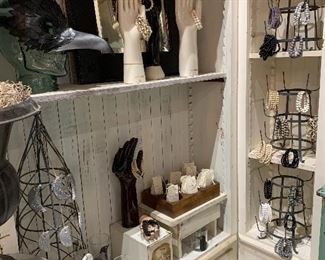 Natural stone power bracelets, essential oils, vintage glove molds, recycled glass skull, Raven mask