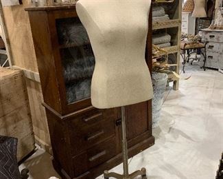 Sturdy Vintage female mannequin dress form with rolling industrial base
