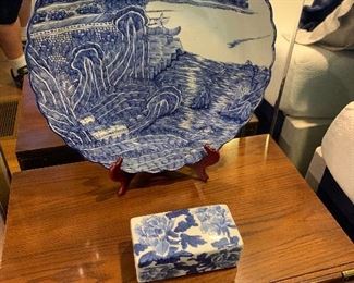 Very large Japanese charger, blue and white porcelain