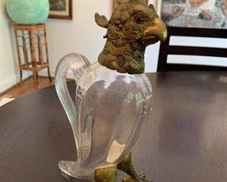 Glass and 'brass" bird ewer