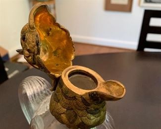 Glass and 'brass' bird ewer