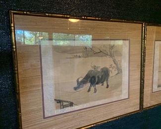 Asian signed prints, water buffalo