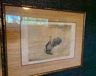 Asian signed prints water buffalo