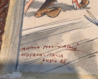 Mario Molinari, Modena, Italy July 1945, 350th Infantry, US Army, watercolor. removed from a frame.