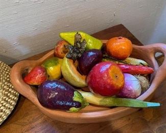 Pottery bowl with papier mache vegetables