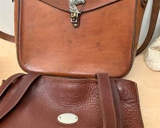 Colonel Littleton Wayfarer leather purse; c. 1960 leather saddlebag purse with silver horse