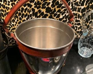 Ice bucket with leather handle