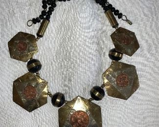 Copper and mixed metal statement necklace