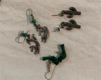 Native American motif earrings sterling and stone