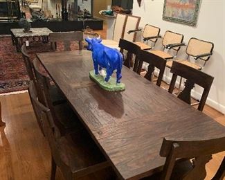 Stunning extra long farmhouse motif table and eight chairs