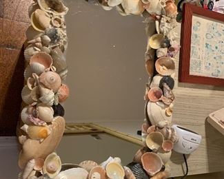 large mirror with shell frame