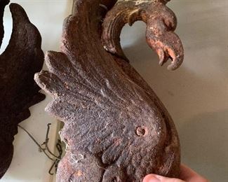 Large cast iron rusted griffins