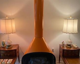 Mid Century Modern Orange Cone Fireplace