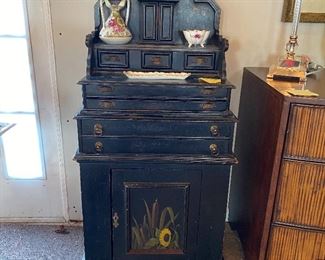 Antique chinoiserie sewing cabinet