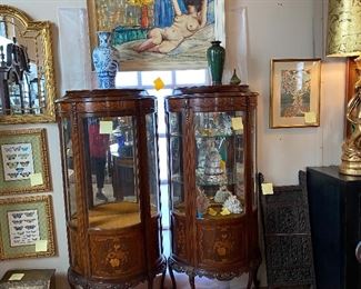 Pair inlaid vitrines