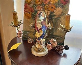 Meissen mirrored Boudoir Lamps (one of pair)