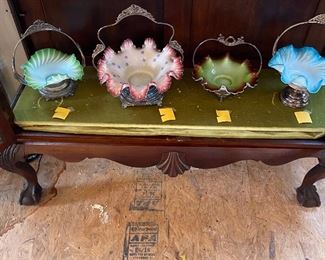 Victorian Art Glass Brides Baskets