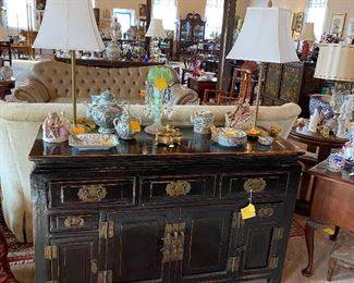 Asian Chinoiserie Sideboard Cabinet