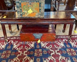 Asian bench & painted box