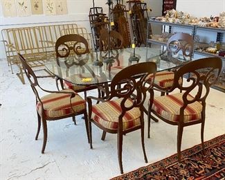 Glass top table & painted metal chairs set