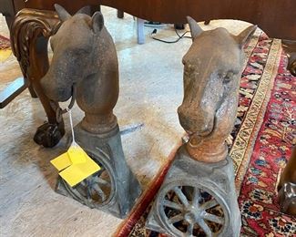 Cast Iron Horse Head Andirons