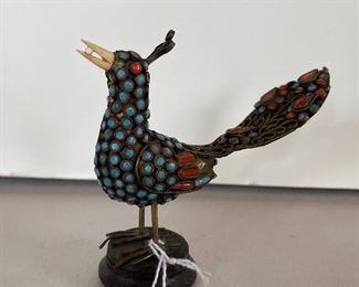 Vintage Metal Enameled Bird