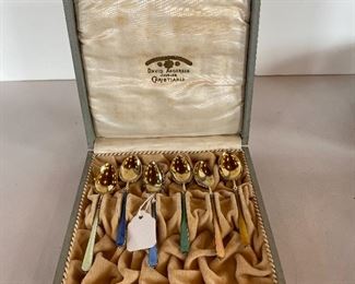 David Andersen Sterling Enameled Spoon Set - Orig Box
