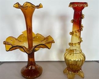Amber Epergne & Amberina Vase