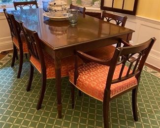 Custom made dining table and six period Regency dining chairs signed with makers mark "G. Wills"