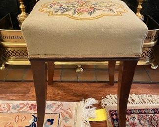 c1820 English Regency mahogany splay leg stool in petite point